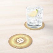 Gouden glitter donut monogram script vet luxe ronde kartonnen onderzetter (Insitu)
