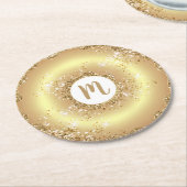 Gouden glitter donut monogram script vet luxe ronde kartonnen onderzetter (Gebogen)