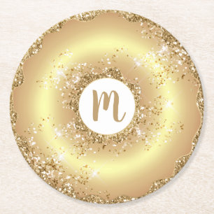 Gouden glitter donut monogram script vet luxe ronde kartonnen onderzetter