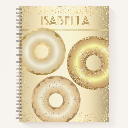 Gouden glitter donuts naam moderne glam girly notitieboek (Voorkant)