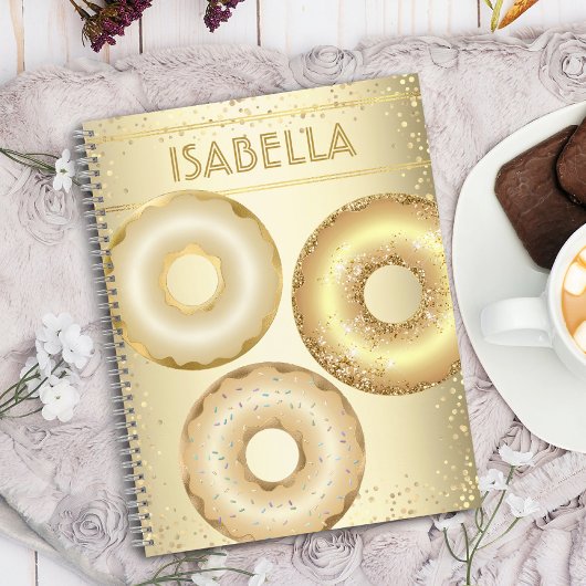 Gouden glitter donuts naam moderne glam girly notitieboek