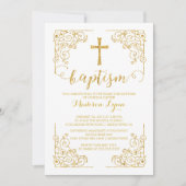 Gouden Glitter Doopsel Kruis Uitnodiging (Voorkant)