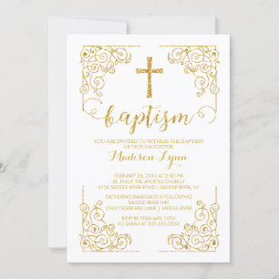 Gouden Glitter Doopsel Kruis Uitnodiging