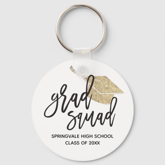 Gouden Glitter Dop Gradsquad Afstudeercadeau Sleutelhanger (Voorkant)
