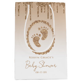 Gouden Glitter Drip Baby shower Gift Bag Medium Cadeauzakje