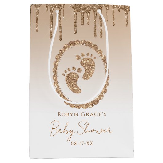 Gouden Glitter Drip Baby shower Gift Bag Medium Cadeauzakje (Voorkant)