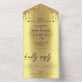 Gouden Glitter Drip Bruiloft All In One Uitnodiging (Binnen)
