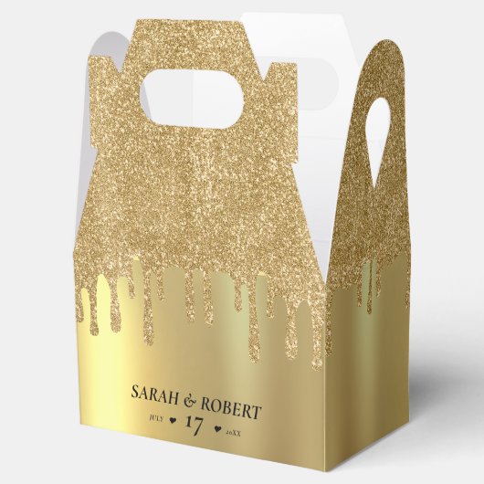 Gouden Glitter Drip Bruiloft Bedankdoosjes (Geopend)