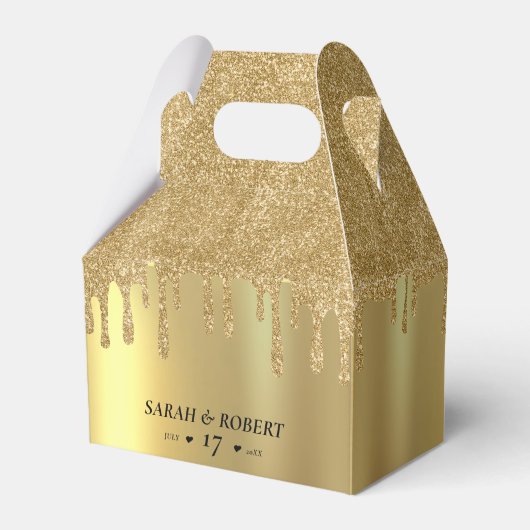 Gouden Glitter Drip Bruiloft Bedankdoosjes (Voorkant Zijde)