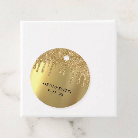 Gouden Glitter Drip Bruiloft Bedankjes Labels (In situ)