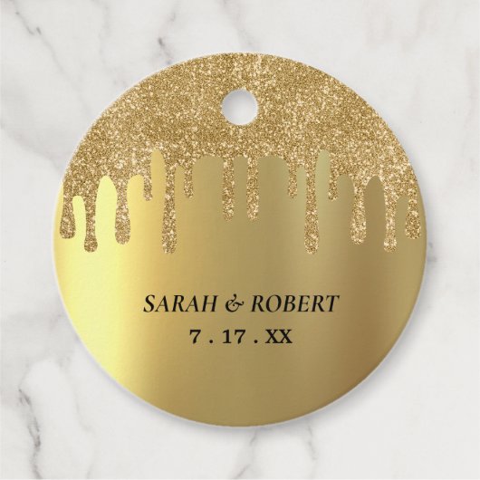 Gouden Glitter Drip Bruiloft Bedankjes Labels (Voorkant)