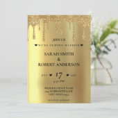 Gouden Glitter Drip Bruiloft Kaart (Staand voorkant)