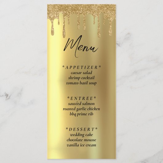 Gouden Glitter Drip Bruiloft Receptie Menu (Voorkant)