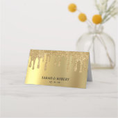 Gouden Glitter Drip Bruiloft Receptie Plaatskaartje (Achterkant)