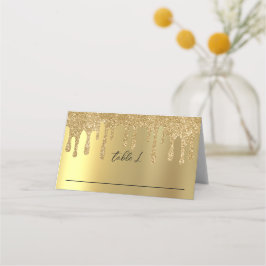 Gouden Glitter Drip Bruiloft Receptie Plaatskaartje