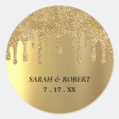 Gouden Glitter Drip Bruiloft Ronde Sticker (Voorkant)