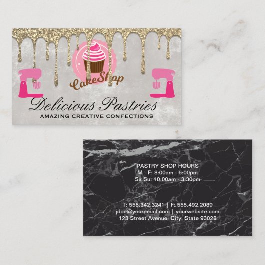 Gouden Glitter Drip | Gebak Cupcake Visitekaartje (Voorkant / Achterkant)