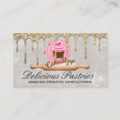 Gouden Glitter Drip | gebakje | rolpen Visitekaartje (Voorkant)