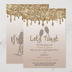 Gouden Glitter Drip Glam Brunch Trouwfeest Kaart