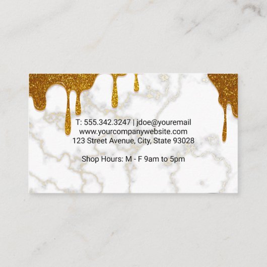 Gouden Glitter Drip | Marmer en Garde Visitekaartje (Achterkant)