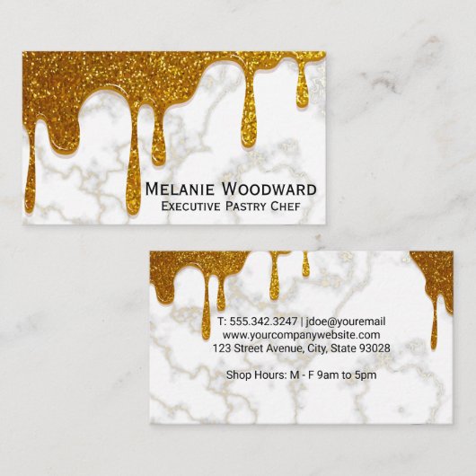 Gouden Glitter Drip | Marmer en Garde Visitekaartje (Voorkant / Achterkant)