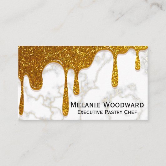 Gouden Glitter Drip | Marmer en Garde Visitekaartje (Voorkant)