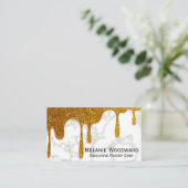 Gouden Glitter Drip | Marmer en Whisk Visitekaartje (Staand voorkant)