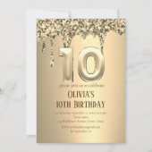 Gouden Glitter Drip Meisje Meisje 10e Verjaardag Kaart (Voorkant)