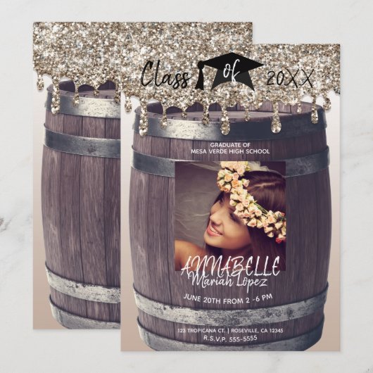 Gouden Glitter Drip Modern Rustiek Afstuderen Foto Kaart (Voorkant / Achterkant)