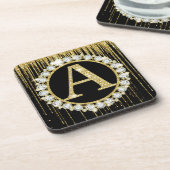 Gouden Glitter Drip Monogram Eén Persoonlijke Init Bier Onderzetter (Linkerzijde)
