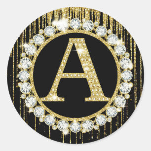 Gouden Glitter Drip Monogram Eén Persoonlijke Init Ronde Sticker