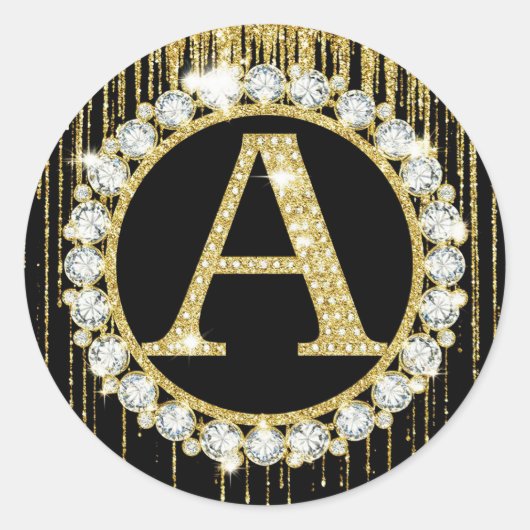 Gouden Glitter Drip Monogram Eén Persoonlijke Init Ronde Sticker (Voorkant)