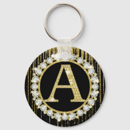 Gouden Glitter Drip Monogram Eén Persoonlijke Init Sleutelhanger