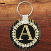 Gouden Glitter Drip Monogram Eén Persoonlijke Init Sleutelhanger (Achterkant)