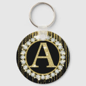 Gouden Glitter Drip Monogram Eén Persoonlijke Init Sleutelhanger (Achterkant)