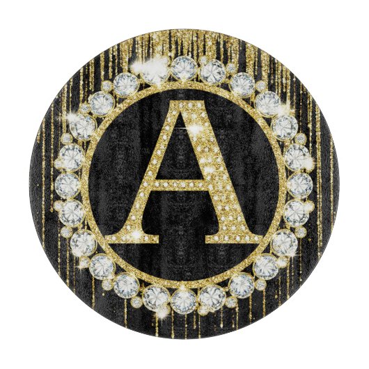 Gouden Glitter Drip Monogram Eén Persoonlijke Init Snijplank (Voorkant)