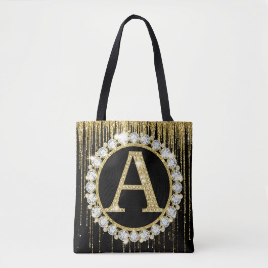 Gouden Glitter Drip Monogram Eén Persoonlijke Init Tote Bag (Voorkant)