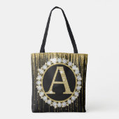 Gouden Glitter Drip Monogram Eén Persoonlijke Init Tote Bag (Achterkant)