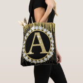 Gouden Glitter Drip Monogram Eén Persoonlijke Init Tote Bag (Dichtbij)