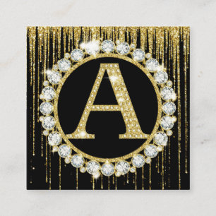 Gouden Glitter Drip Monogram Eén Persoonlijke Init Vierkante Visitekaartje