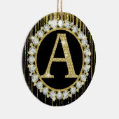 Gouden Glitter Drip Monogram Eerste Letter van de Keramisch Ornament (Rechts)