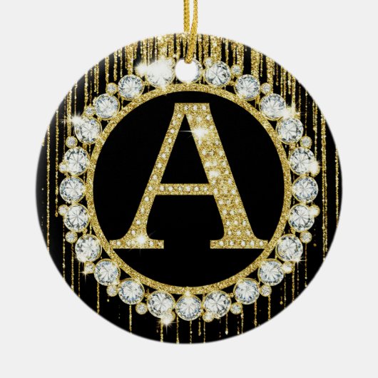 Gouden Glitter Drip Monogram Eerste Letter van de Keramisch Ornament (Voorkant)