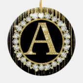 Gouden Glitter Drip Monogram Eerste Letter van de Keramisch Ornament (Achterkant)