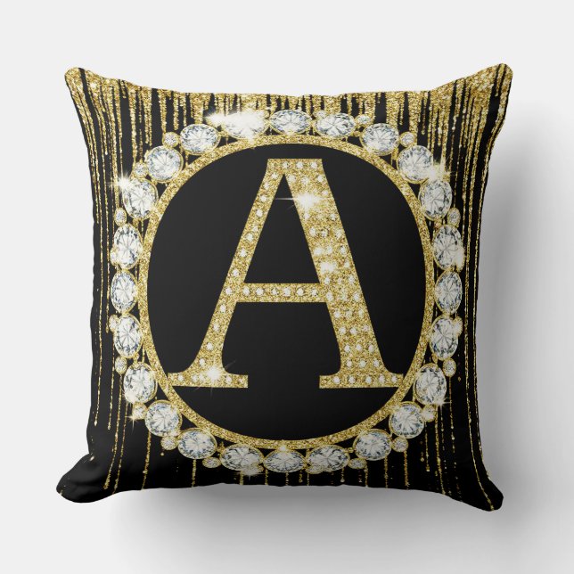 Gouden Glitter Drip Monogram Eerste Letter van de  Kussen (Voorkant)