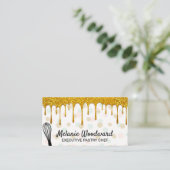 Gouden Glitter Drip | Polka Dot Patroon en Whisk Visitekaartje (Staand voorkant)