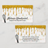 Gouden Glitter Drip | Polka Dot Patroon en Whisk Visitekaartje (Voorkant / Achterkant)