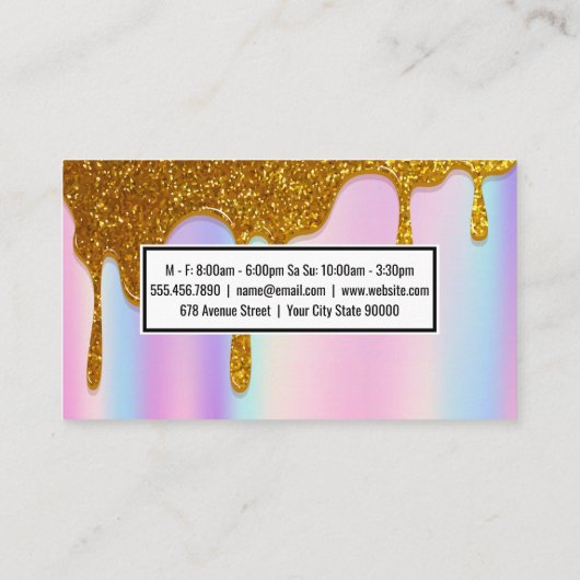 Gouden Glitter Drip | Rainbow Blend Achtergrond Visitekaartje (Achterkant)