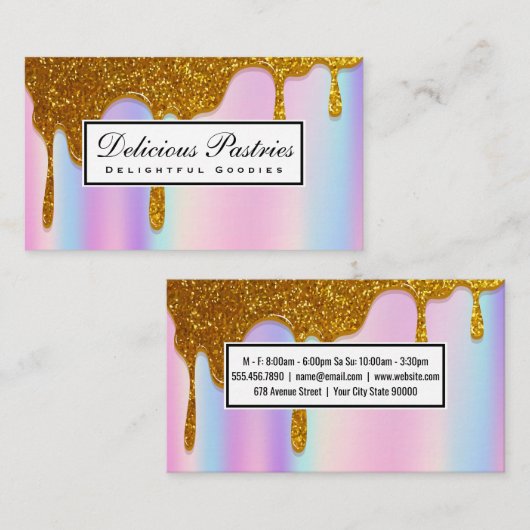 Gouden Glitter Drip | Rainbow Blend Achtergrond Visitekaartje (Voorkant / Achterkant)