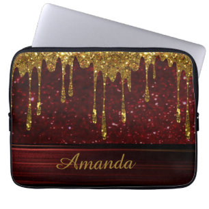 Gouden Glitter Drip Rode Glans Elektronicatas Laptop Sleeve