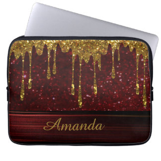 Gouden Glitter Drip Rode Glans Elektronicatas Laptop Sleeve